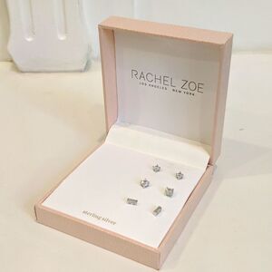 NWOT Women's Rachel Zoe Sterling Silver Stud Earrings Set of 3 Original Box